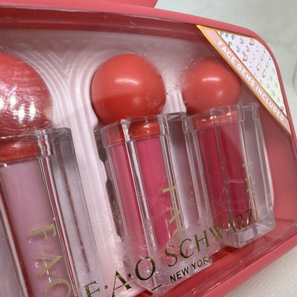 FAO Schwarz 4-Pc Lipstick Set w/Face Gems & Glue Pink Rubine Red C 0.06oz - Picture 6 of 6